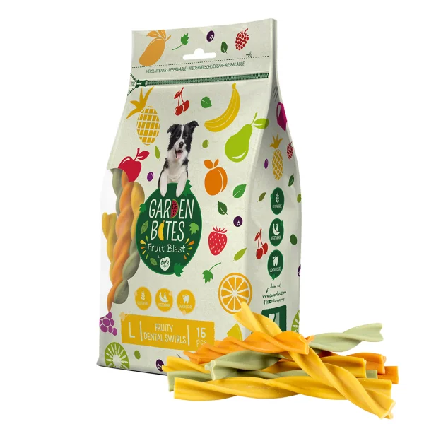 Garden Bites Fruity dental swirls L - 16cm - 15pcs gemengde kleuren